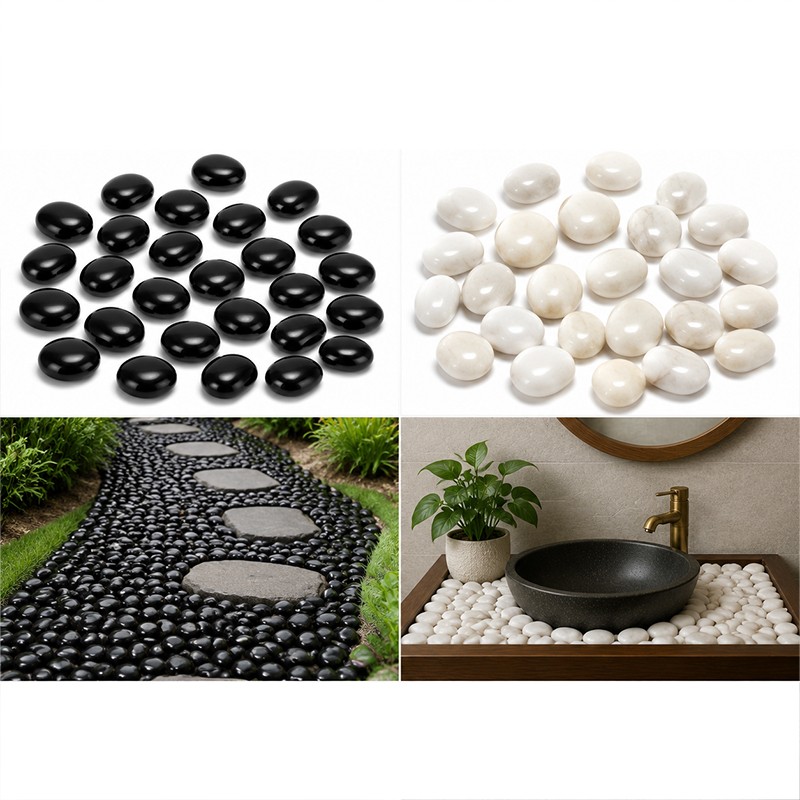 Fish Tank Gravel - أحجار نهرية مصقولة باللونين الأبيض والأسود