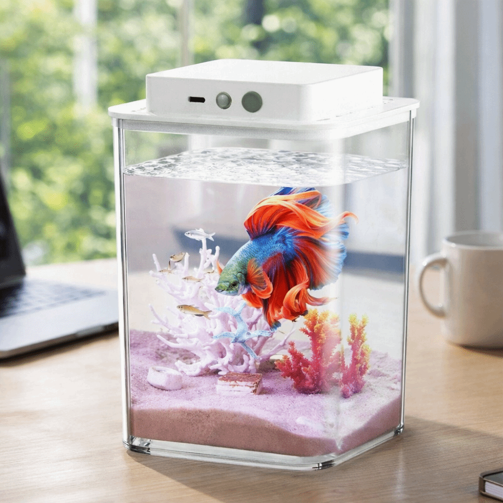 Betta Fish Tank - حوض سمك بيتا شفاف مع إضاءة
