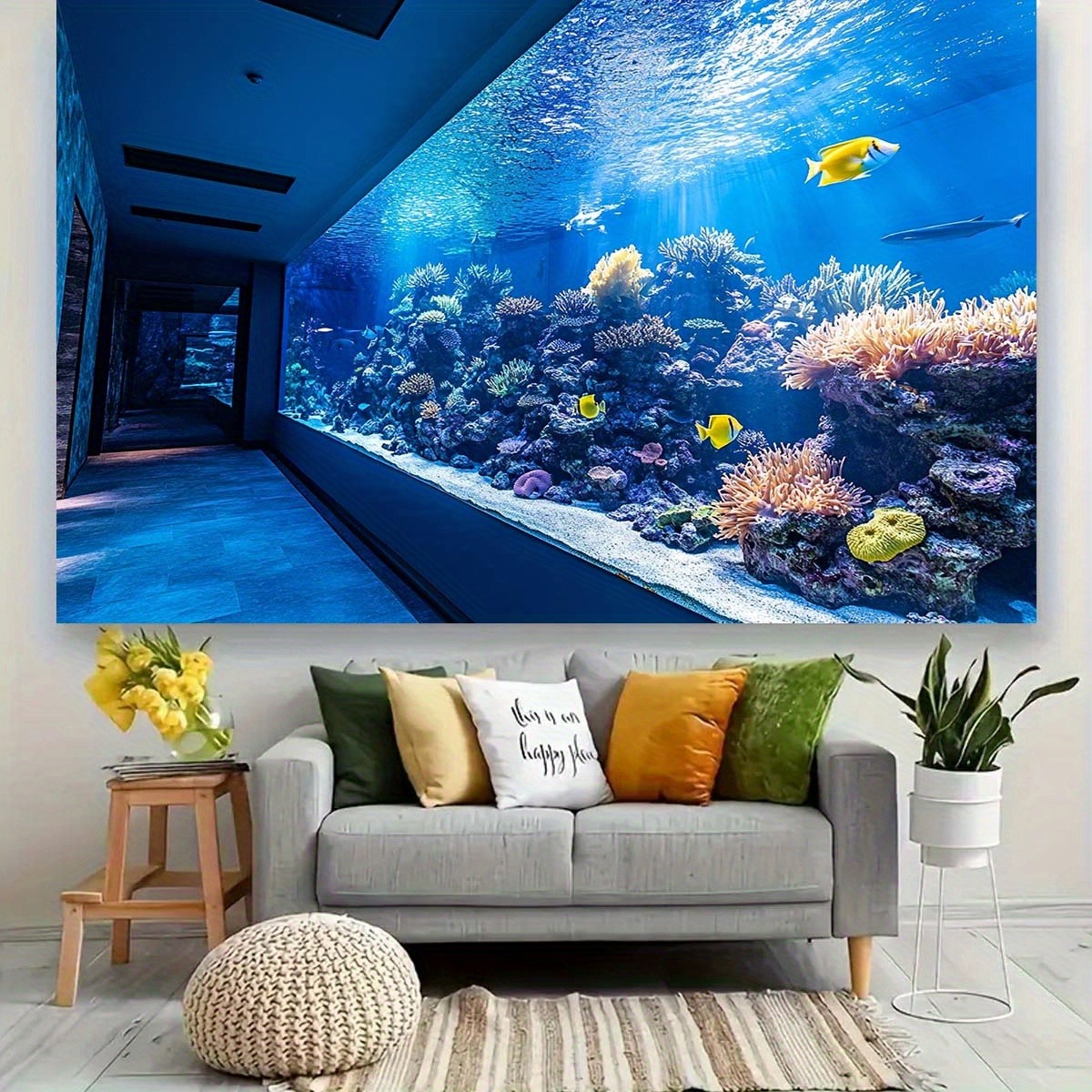 لوحة جدارية زاهية لحوض السمك ت - مراجعة Fish Aquarium Home وسعره